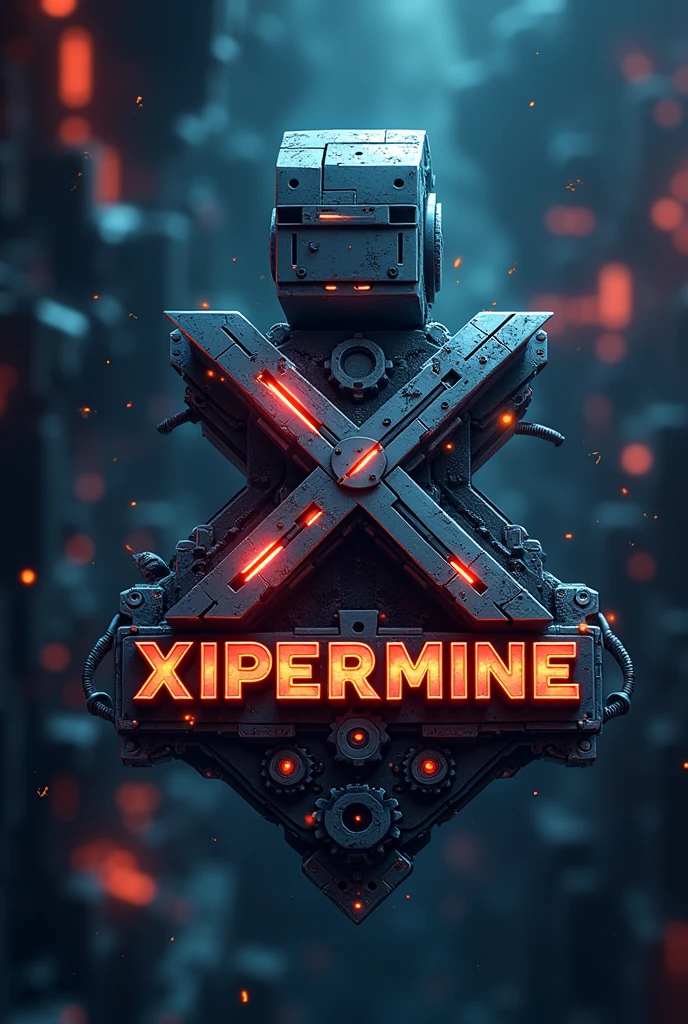Minecraft logo that says xipermine (robot theme)