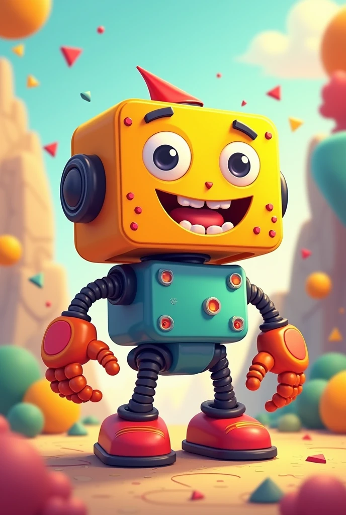 create a happy cartoon square robot 