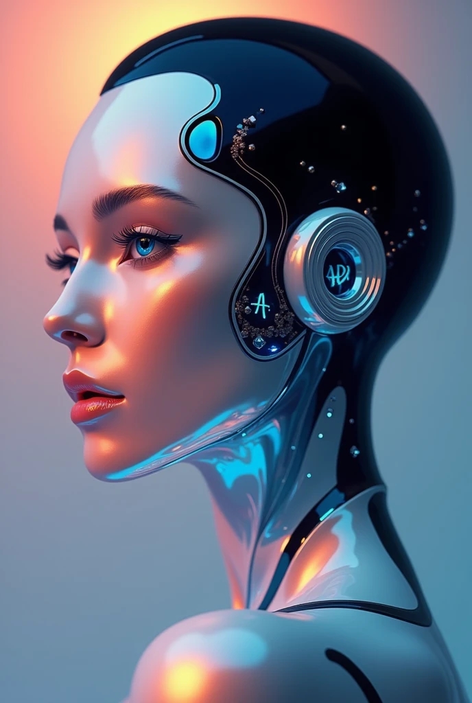 Create a logo for "Roya Glam," a modeling agency specializing in AI models. The design should seamlessly blend elements representing both human and AI models. Incorporate sleek, modern aesthetics that reflect sophistication and innovation. Consider using abstract or geometric shapes to symbolize the fusion of human beauty and advanced technology, with a color palette that exudes elegance and futuristic vibes. The logo should capture the essence of cutting-edge fashion and the seamless integration of AI in the modeling industry.