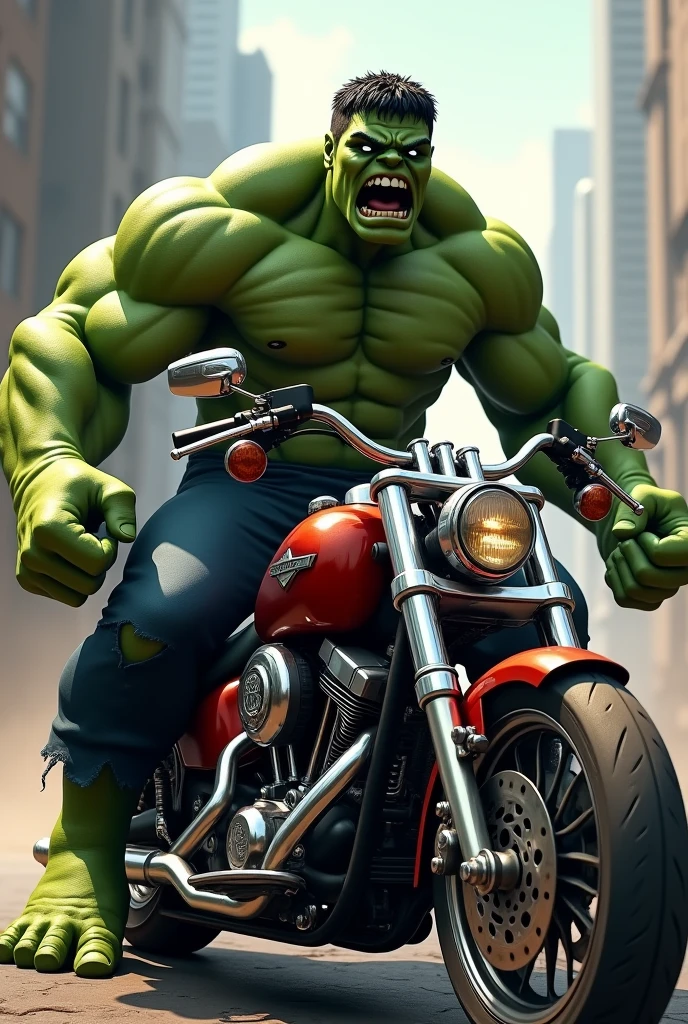 Hulk em cima de uma Harley Davidson 