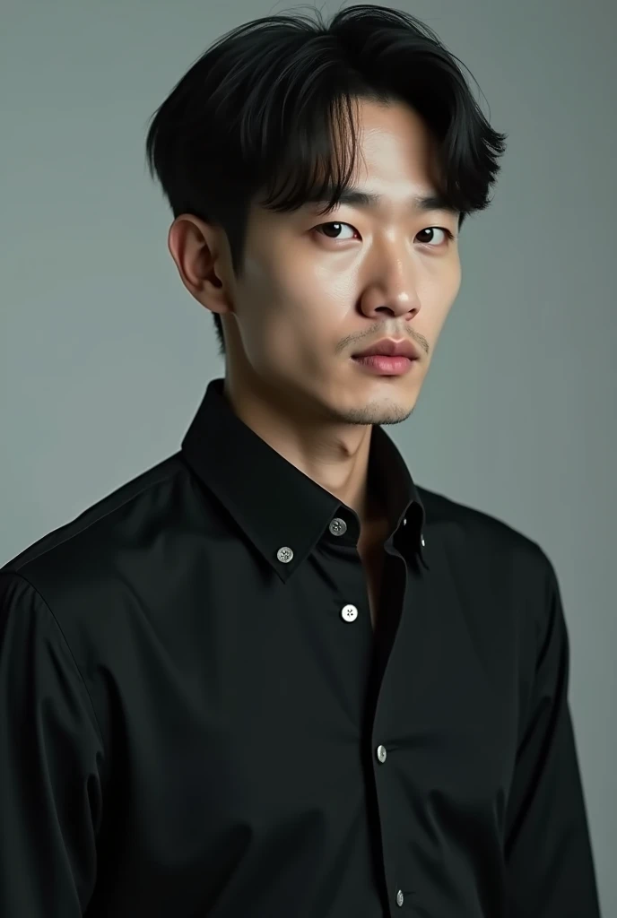 A white man wearing a black shirt , Official product pictures, Bad Ulzzang, long-sleeved shirts, Inspiration from Zhang Han, Inspired by Jeon Seok Lee, long-sleeved shirt, Chai Sukun,