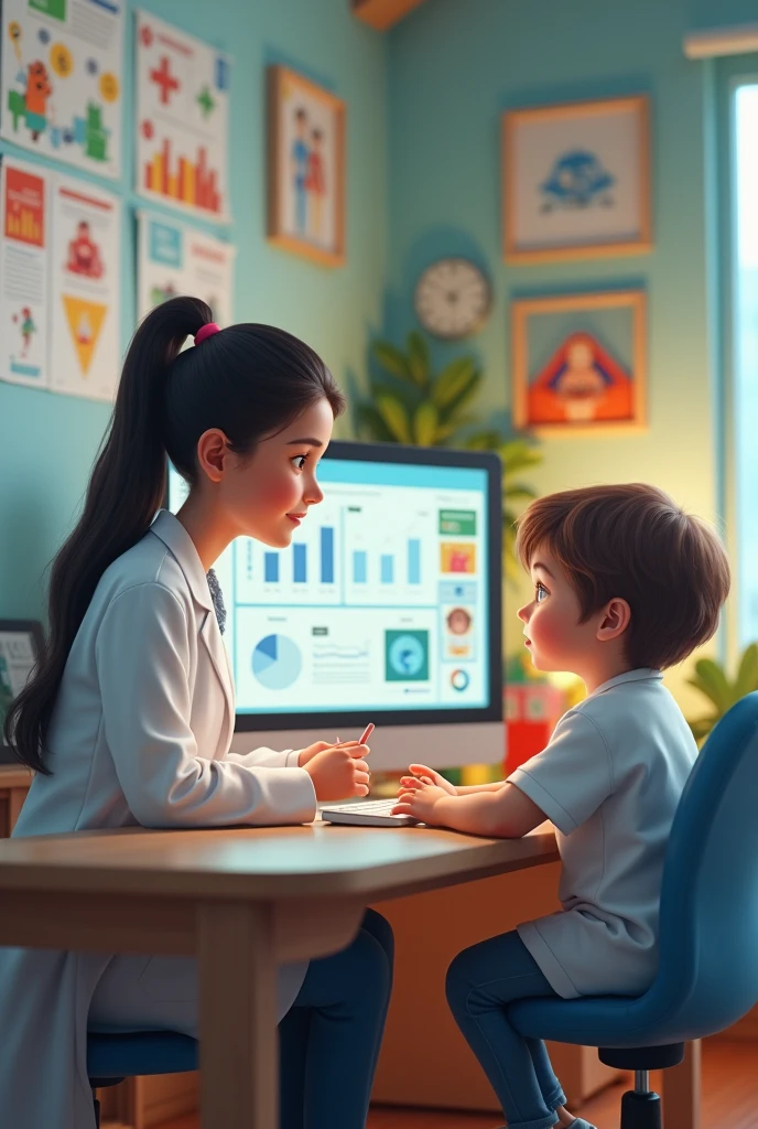 pediatrician doctor on computer and child