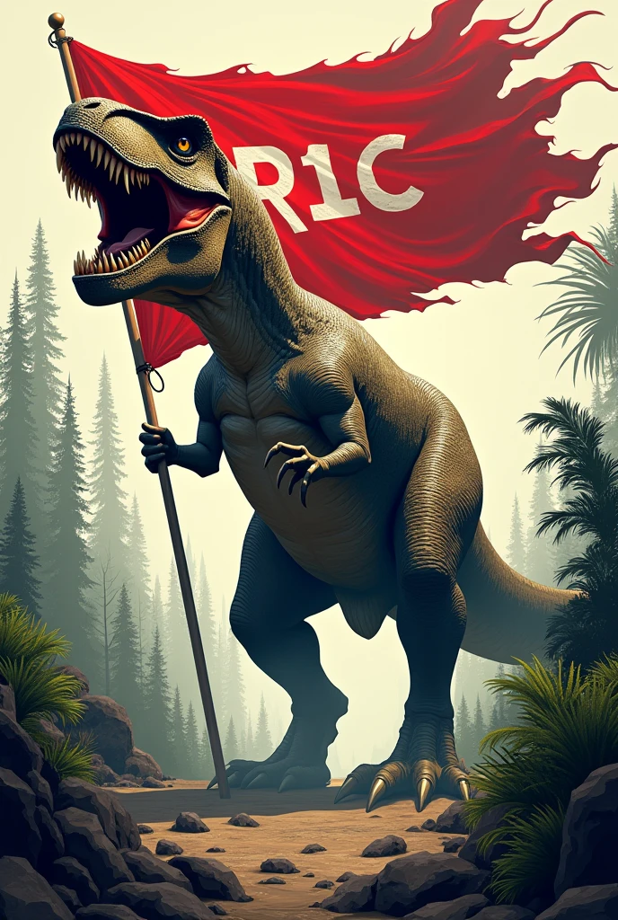 Animago drawing of the rex with a red flag that says R1C