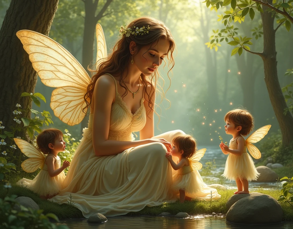 A brunette fairy mommy, taking care of your little fairies

