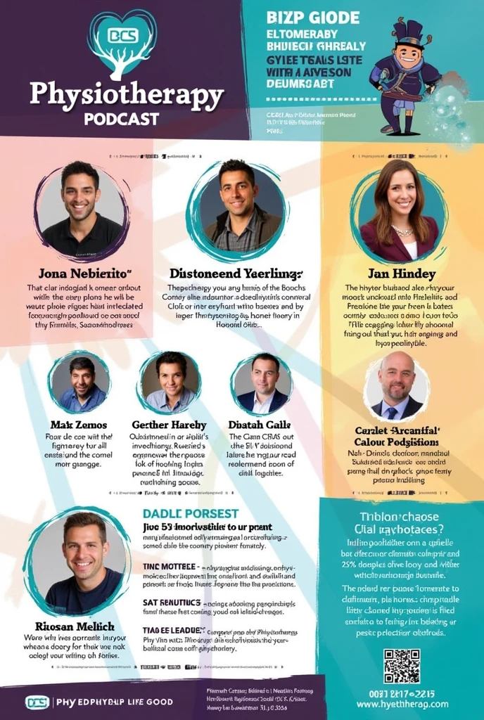 FLYER FOR PODCAST ON PHYSIOTHERAPY WITH PROGRAM LOGO AND AN ENTERTAINING FORMAT

