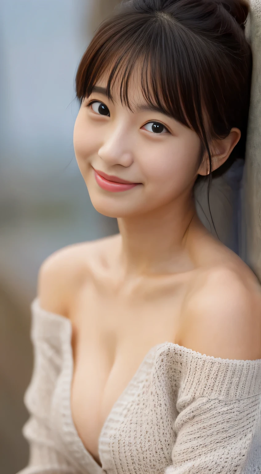 masterpiece,best quality,(Japanese girl),((Beautiful girl)),cleavage,(off shoulder:1.2),(perfect body beauty:1.2),(shy smile),From slightly above