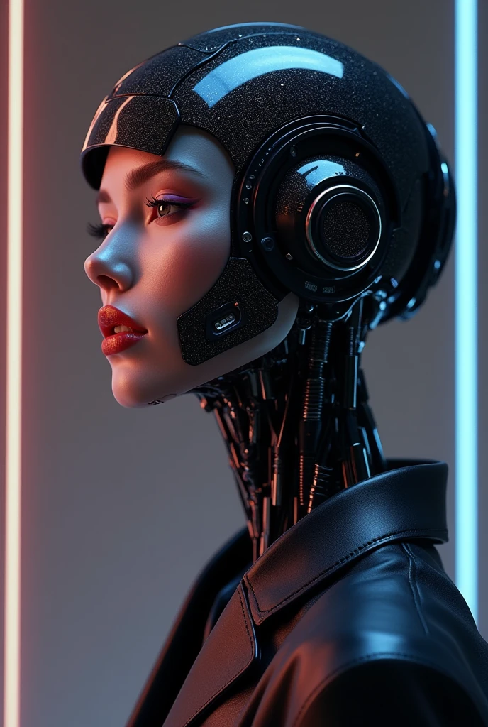 Create a logo for "Roya Glam," a modeling agency specializing in AI models. The design should prominently feature the company name and blend elements representing both human and AI models. Incorporate sleek, modern aesthetics that reflect sophistication and innovation. Consider using abstract or geometric shapes to symbolize the fusion of human beauty and advanced technology, with a color palette that exudes elegance and futuristic vibes. The logo should be a cohesive graphic representation, integrating the name and imagery to capture the essence of cutting-edge fashion and the seamless integration of AI in the modeling industry.