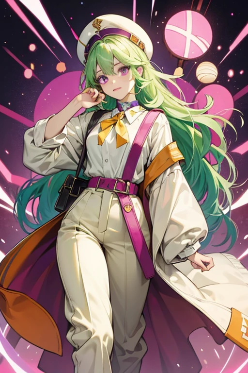 Collei has short, wavy light green hair that reaches her neck and purple eyes that almost touch magenta.
When she first appeared in the manga, much of her body and face were covered in bandages. She wore baggy trousers, one that resembles a sirwal, and a tapper hat made from bandages. Tied around her hips is a green-orange cloth. When she joins in investigating Fatui devices, Amber lends her one of her old clothes for Collei to wear. She also has a beige satchel for where they keep the collected devices SPARKLE; GLITTER