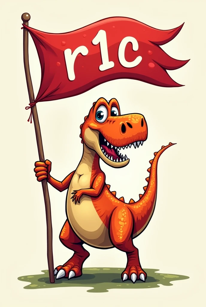 Cartoon of the rex with a red flag with the word R1c