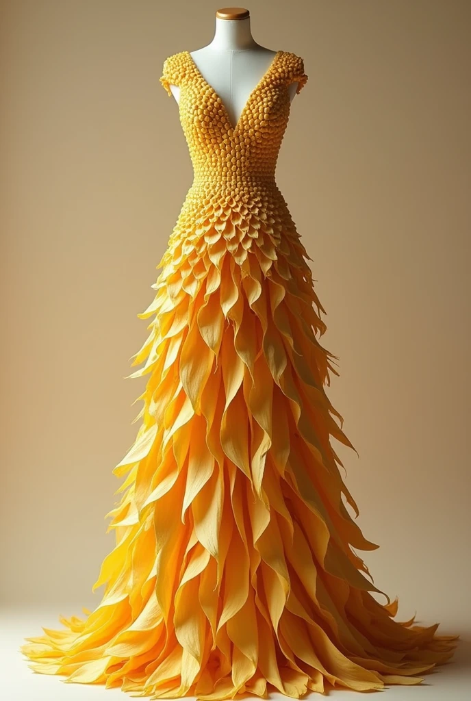 Dress made from real yellow corn husk, que se vea but real, mucho but realista , que se vea but real, but real, mucho but real, but real, mucho but real, que se vea but real las hojas de maiz, muchsimsimos but real, but real, que se vean but real, que se vea but real las hojas de maiz, but real, but real , but real, more beautiful and real, but real
