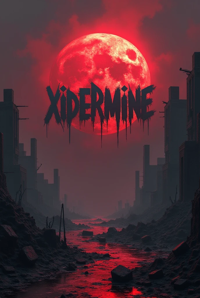Minecraft logo that says xipermine (theme of death and destruction)