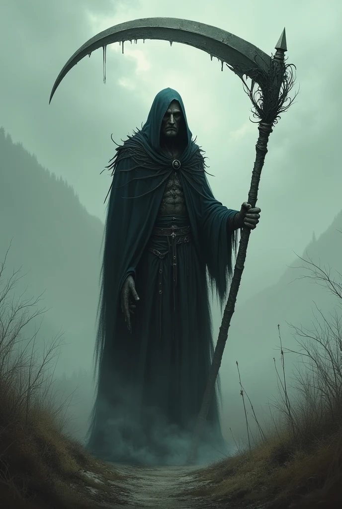 Creepy man with a big scythe
