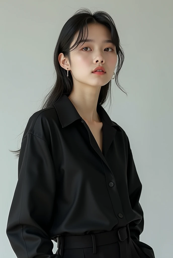 A fair-skinned Korean teenager wearing a black shirt , Official product pictures, Bad Ulzzang, long-sleeved shirts, Inspiration from Zhang Han, Inspired by Jeon Seok Lee, long-sleeved shirt, Chai Sukun, Chinese man