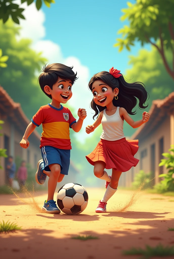 A boy and a girl in typical Honduran football-oriented clothing