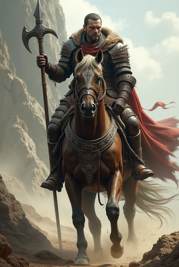 Warrior on horseback with halberd