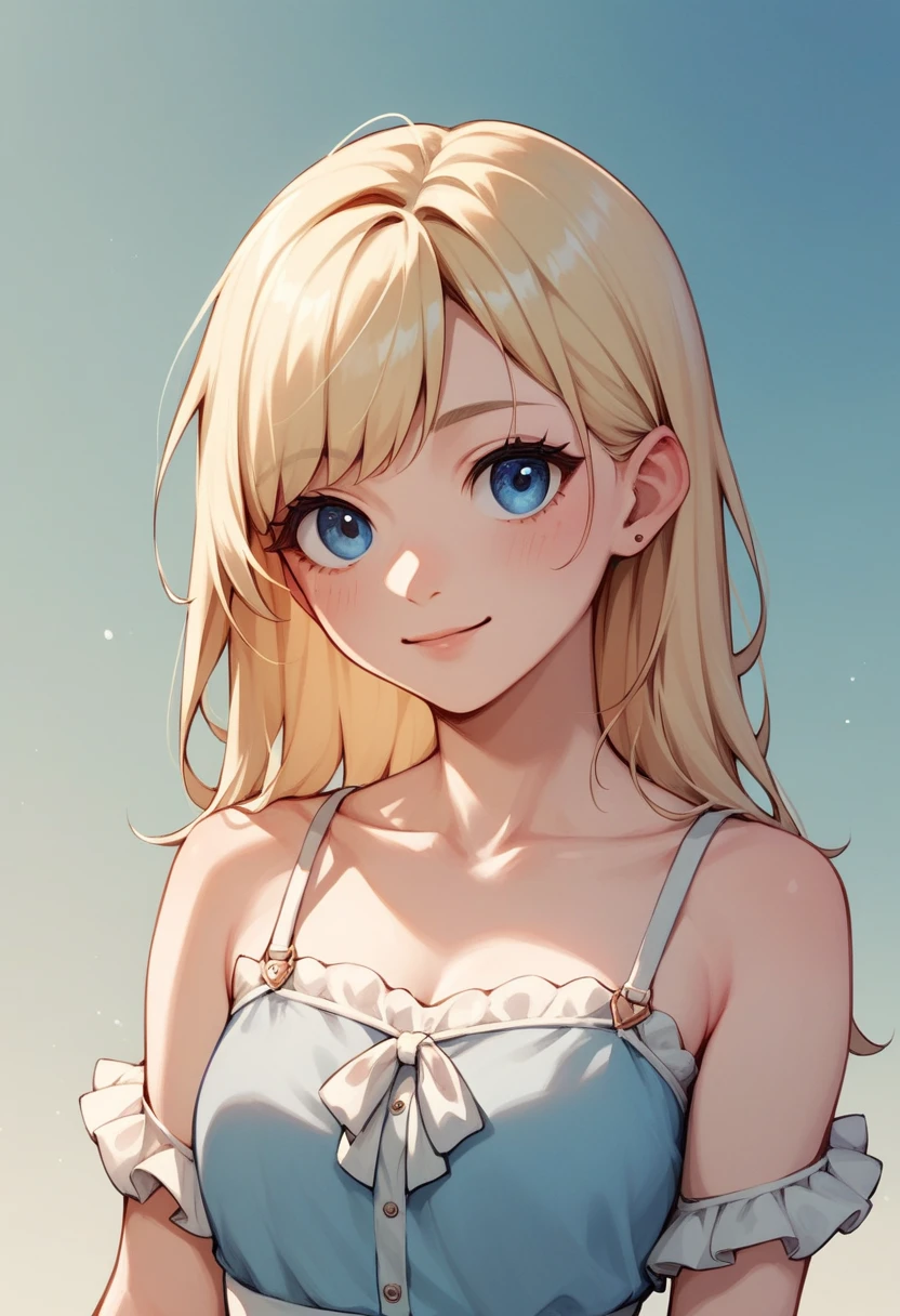 a beautiful blonde haired girl 、Tube top、Beautiful clavicle、