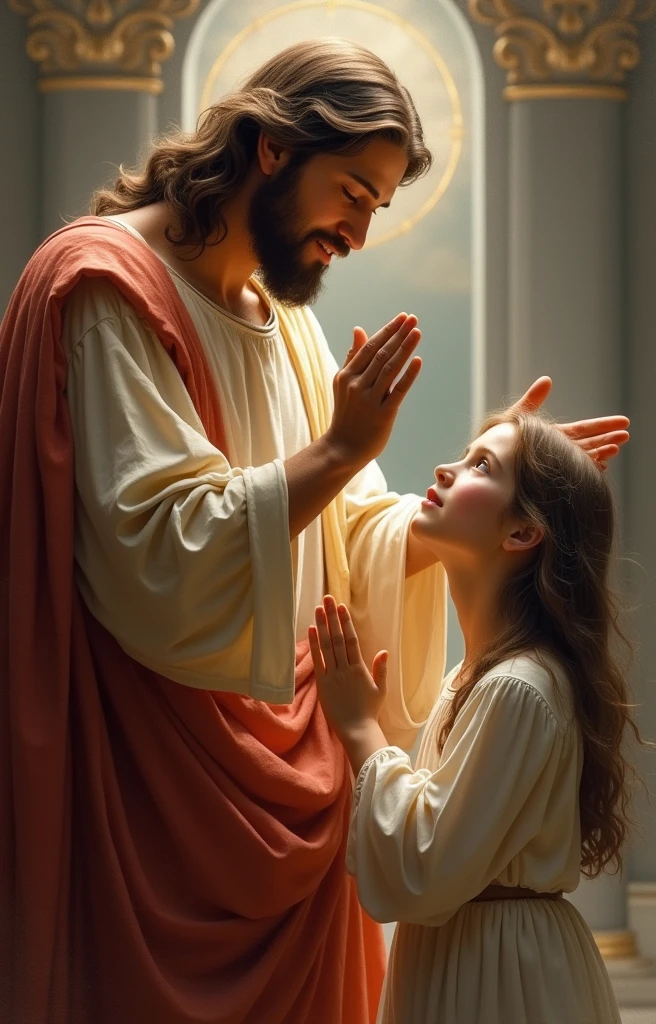 Jesus Christ giving blessing to a girl