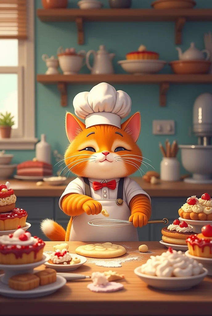 Chet cat making desserts