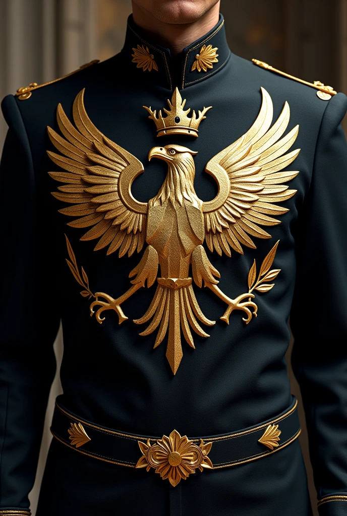 Black interclass shirt with an imperial eagle shield in a golden color with golden details