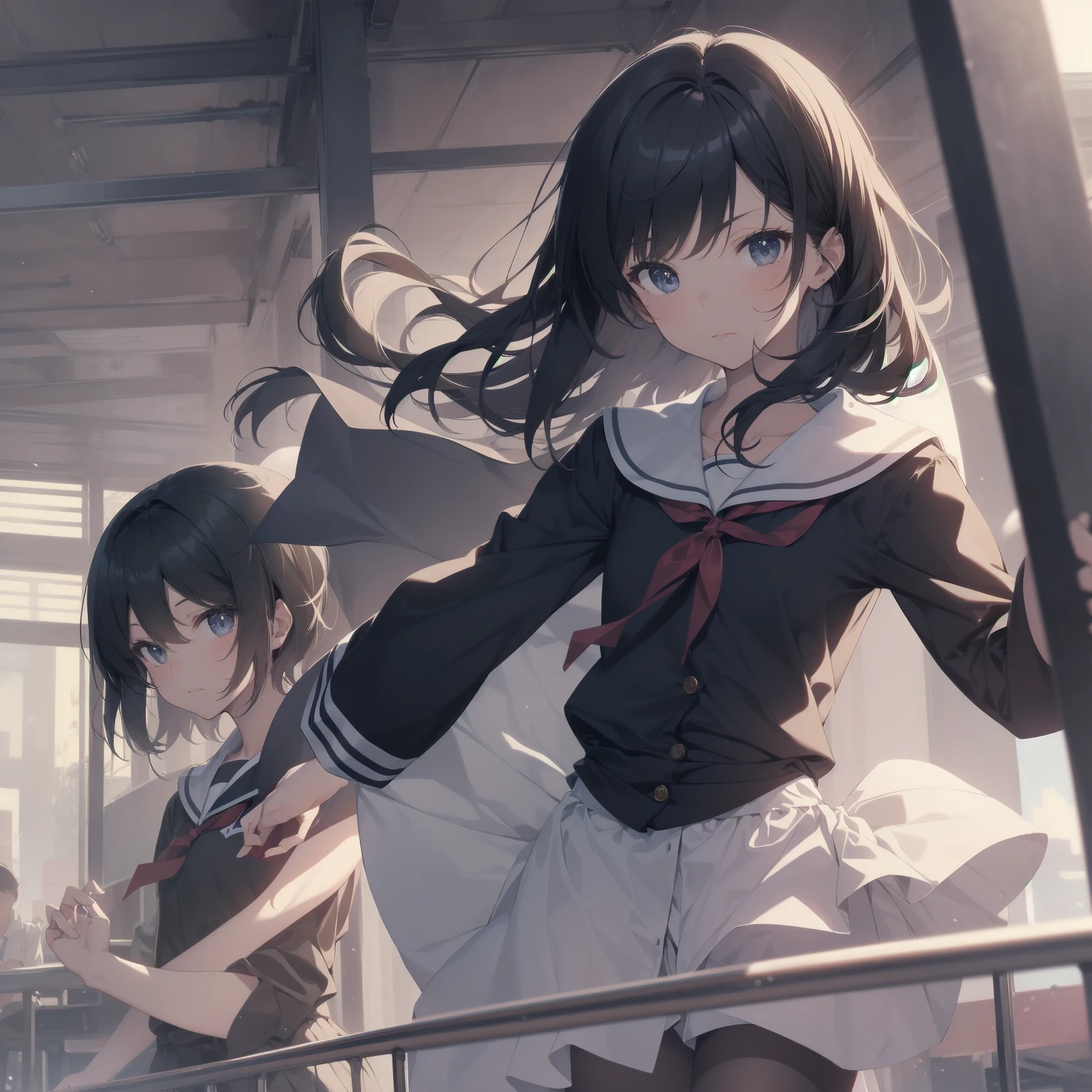 ultra-absurdres-Top quality by artist God, ultra-detailed, high resolution, anime moe artstyle, best anime 8k konachan wallpaper, pixiv contest winner, pool:2810, perfect anatomy,break, 1girl, (Please draw a girl walking sleepily to school alone. )break,(Solo,little female,15yo:1.3),Full limbs, ,a junior high school student, (very short hair), short cut, flat chest, , small butt, small black eyes, beautiful detailed eyes, well-proportioned iris and pupils, expressive eyes, highres detailed hair, soft expression, salor school_uniform, sailor collar, serahuku, bow, pleated skirt,(Detailed Lighting), (Detailed background), in the School commute route. break,super detailed skin, Best cinematic lighting powered by famous artist, 8k,beauty illustration,photoshop_(medium),very aesthetic,break,((artist:takeuchi_takashi )), artist:clamp ,artist:carnelian ,artist:kantoku ,