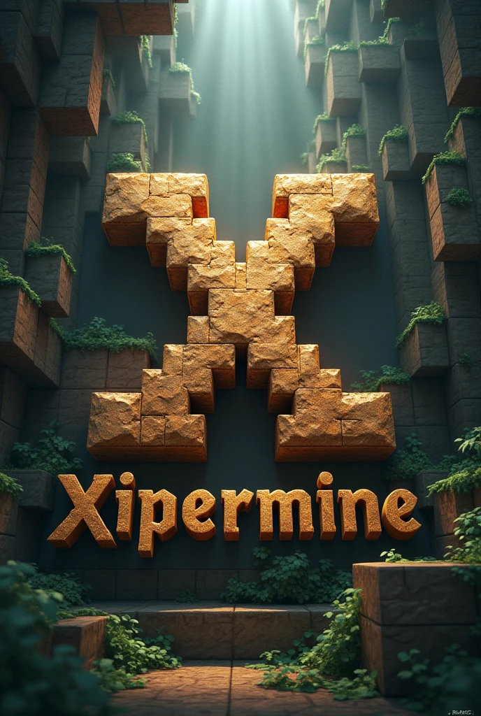 Minecraft logo that says xipermine ( ancient gods theme )