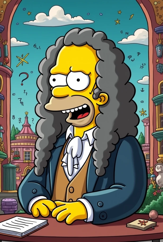 Give me an image of the philosopher Leibniz but in Simpson style drawing