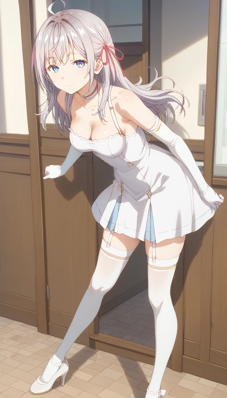 (in hotel, masterpiece, best quality:1.2), maid, 1girl, holding baby, hold , waving hair, ((elbow gloves)), modify body, bind_all, machine, spread legs, bdsm