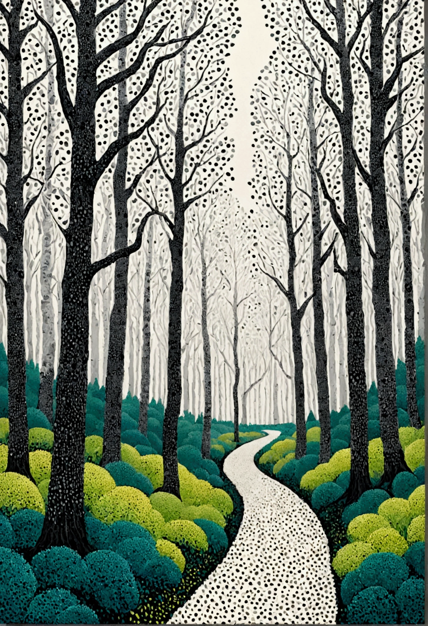 Modern art abstract painting：Polka dot art，Dot，abstract pattern，Birch forest，Pointillism method，Vector，Single color