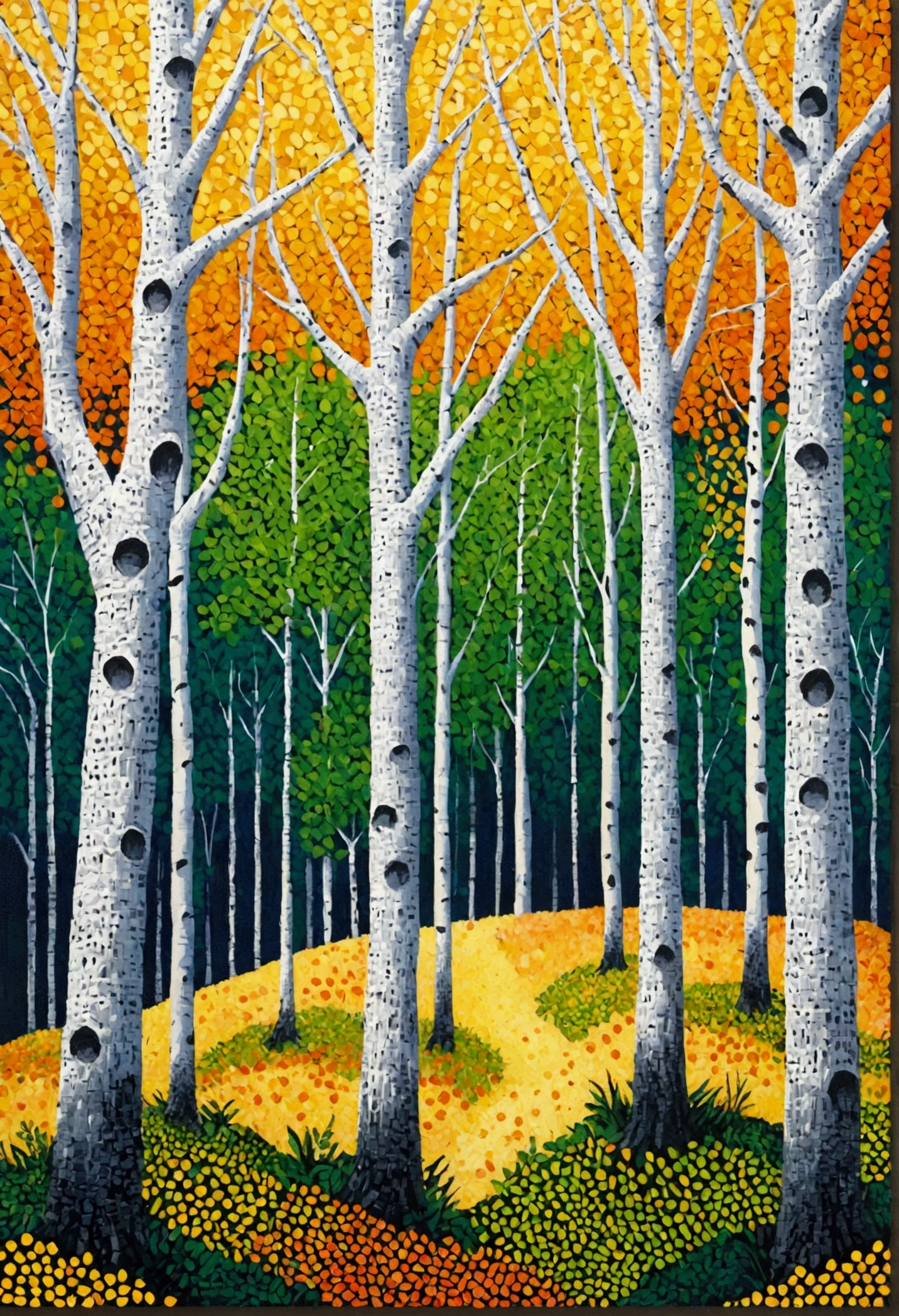 Modern art abstract painting:Polka dot art,Dot,abstract pattern,Birch forest,Pointillism method,Vector,Single color