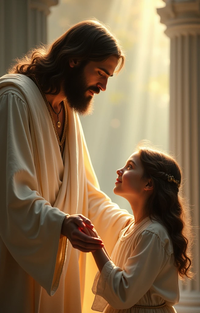 Jesus Christ giving blessing to a girl (girl's face apparent)