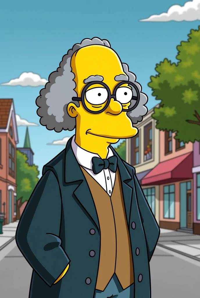 Give me an image of the philosopher Hegel but in Simpson style drawing