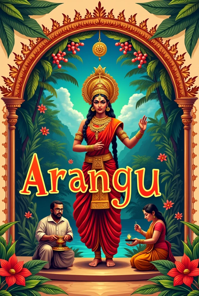 A poster with the photo of arts in Kerala with title ARANGU