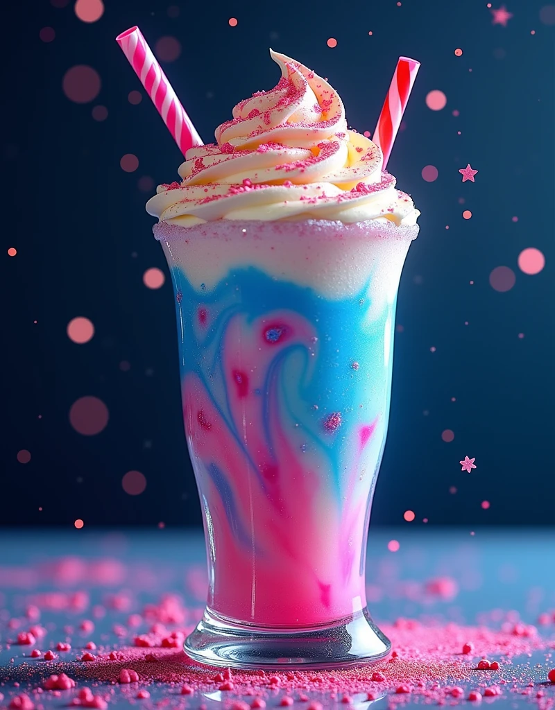 Shakes in vibrant colors with edible glitter and unexpected flavors like Stardust Vanilla and Meteorite Mocha.