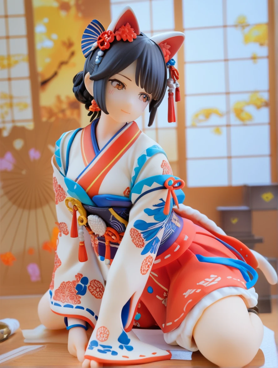 garage kit,1girl,animal ears,solo,rabbit ears,umbrella,oil-paper umbrella,long hair,white background,barefoot,full body,brown hair,leaf,chinese clothes,simple background,standing,japanese clothes,ponytail,kimono,standing on one leg,wide sleeves,autumn leaves,bare legs,
best quality,high quality,<lora:garage_kit-000014:0.65>,