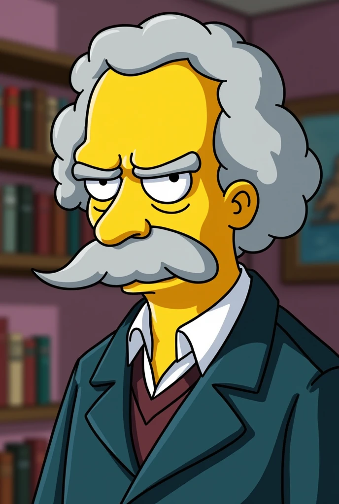Give me an image of the philosopher Schopenhauer but in a Simpsons style drawing