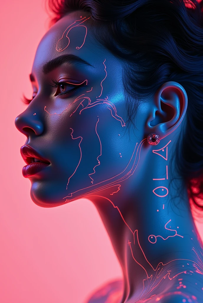 Create a logo for "Roya Glam," a modeling agency specializing in AI models. The design should prominently feature the company name and integrate the letters "R" and "G" into the logo. The logo should blend elements representing both human and AI models, incorporating sleek, modern aesthetics that reflect sophistication and innovation. Use abstract or geometric shapes to symbolize the fusion of human beauty and advanced technology, with a color palette that exudes elegance and futuristic vibes. Ensure the logo is a cohesive graphic representation that seamlessly combines the name, the letters "R" and "G," and imagery to capture the essence of cutting-edge fashion and AI integration.