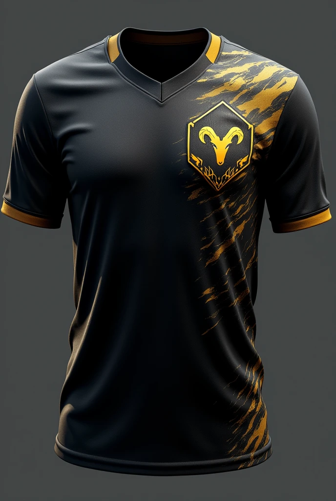 Black interclass football shirt with a goat shield in the upper right corner with a gold color with gold details