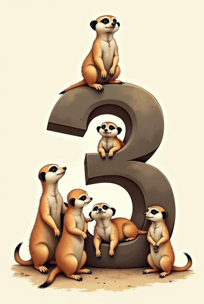 Make a realistic t-shirt according to the following instructions
**Front of the shirt:**
- **drawning:** A pyramid of meerkats, all with curious and playful expressions. They can be in different positions, some standing and some sitting, to give a dynamic effect.
- **Number 3:** It can be large and centered on the chest, with a stylized meerkat next to or even inside the number, as if spying.