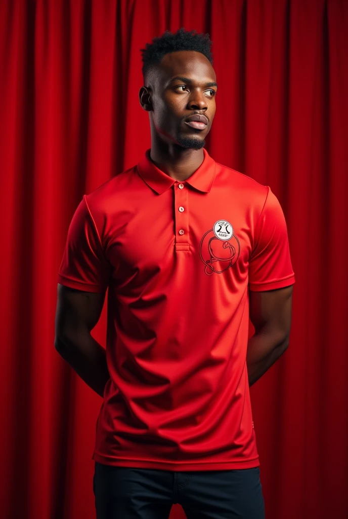 health science polo shirt which Refers to red curtain and action!