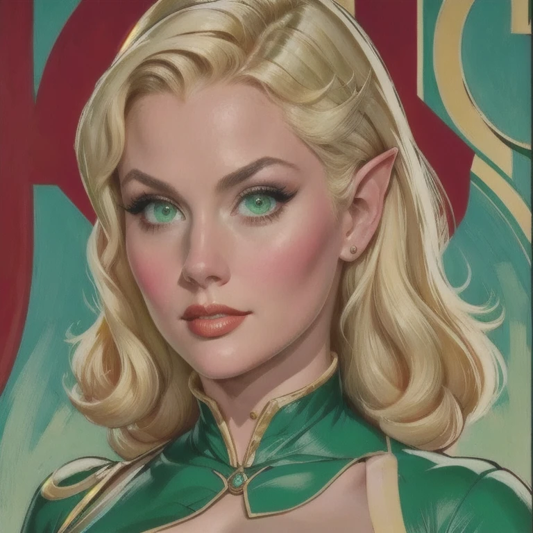 a female elf named Elcia from Record of Lodoss war, blonde elf, pointed ears, green eyes, large bust wearing Record of Lodoss war style clothes, wide hips, extremely detailed portrait, realistic, photorealistic, extremely detailed and intricate facial features, beautiful detailed eyes, beautiful detailed lips, extremely detailed skin, highly detailed clothing texture, detailed background, masterpiece, 8k, best quality, digital art