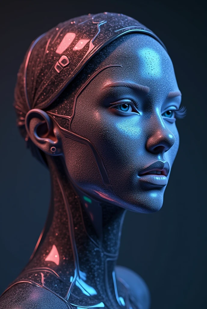Create a logo for "Roya Glam," a modeling agency specializing in AI models. The design should prominently feature the company name and blend elements representing both human and AI models. Incorporate sleek, modern aesthetics that reflect sophistication and innovation. Consider using abstract or geometric shapes to symbolize the fusion of human beauty and advanced technology, with a color palette that exudes elegance and futuristic vibes. The logo should be a cohesive graphic representation, integrating the name and imagery to capture the essence of cutting-edge fashion and the seamless integration of AI in the modeling industry.