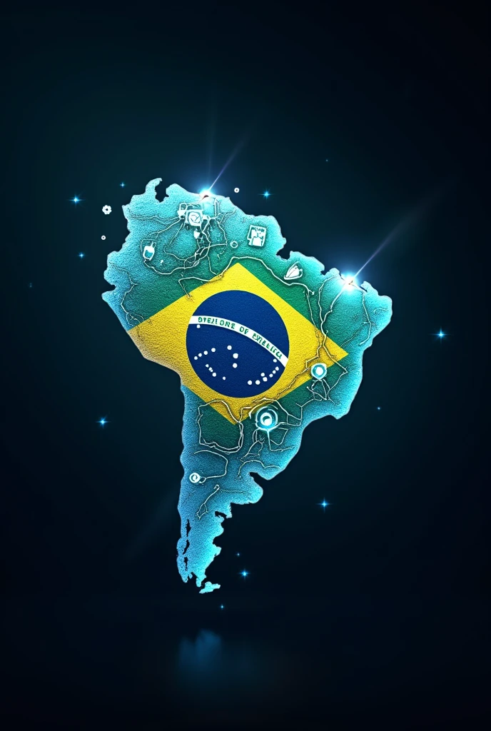 Create a logo with the name Distributora Brasil in high quality cinematographic with the Brazilian flag and the image of the map, neon flash of light and medicines, thermometer, pulse oximeter, serum flying in the atmosphere