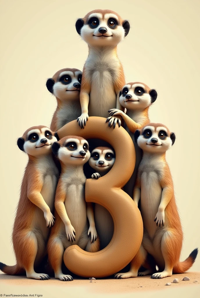 Make a realistic t-shirt according to the following instructions Front of the t-shirt:
- Design:A pyramid of meerkats, all with curious and playful expressions. They can be in different positions, some standing and some sitting, to give a dynamic effect.
- Number 3:It may be small and centered on the chest., with a stylized meerkat next to or even inside the number, as if spying.