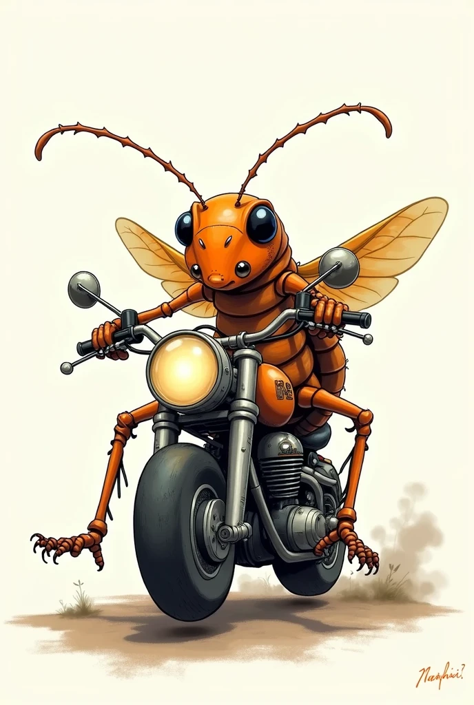 Cockroach riding a motorcycle,drawing