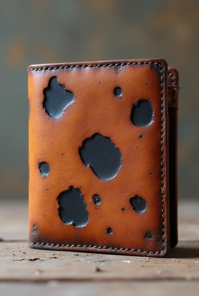 Leather-coloured wallet with black spots