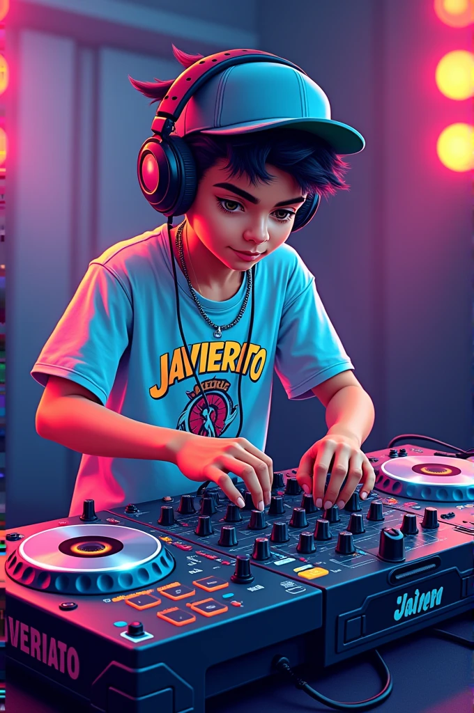 Image of a DJ boy with a DJ console the name of the DJ is javierito DJ