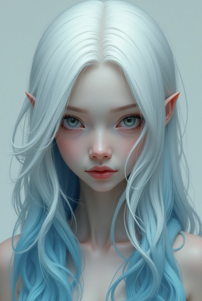  white hair with blue tips and gray eyes 