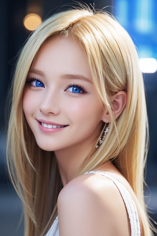 Blonde、Blue Eyes、smile、Background digital art、