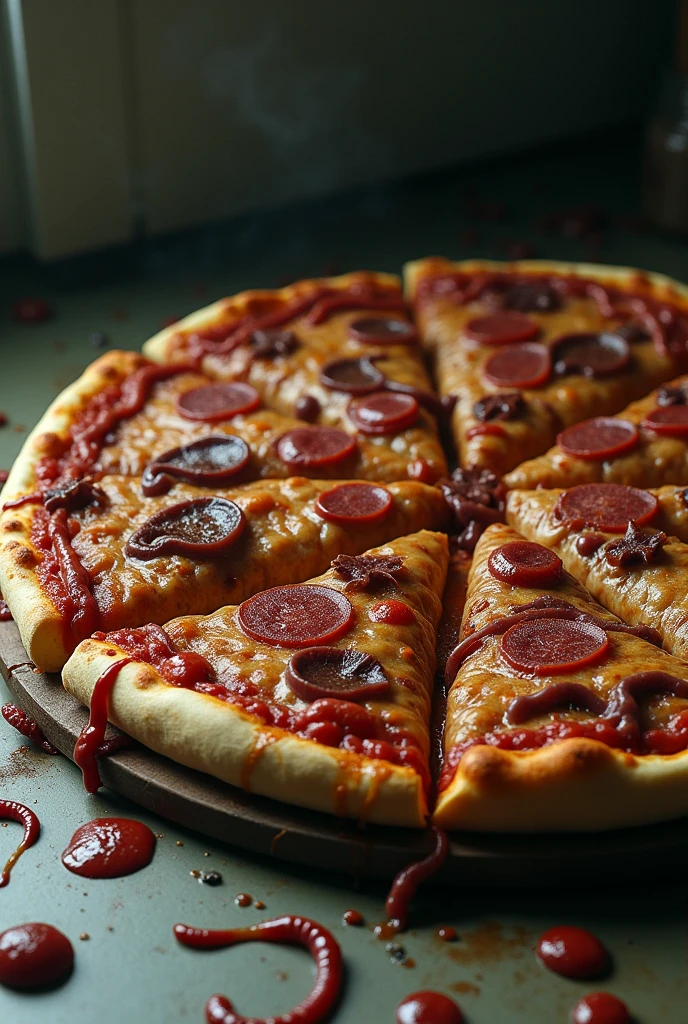 Pizza with worms and shit