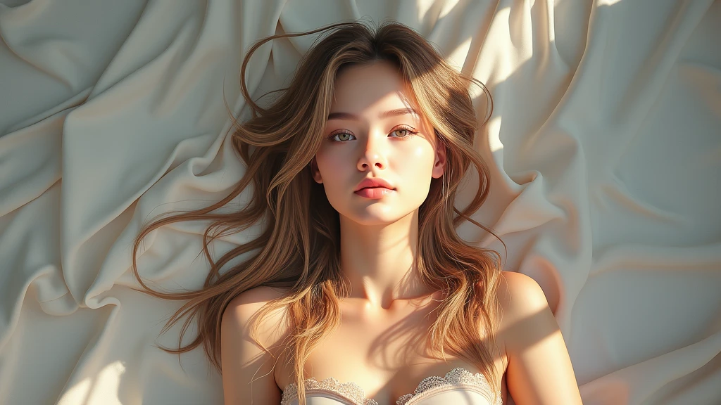 women, slim, unclothed, with a sheet, while the sunlight shines on it